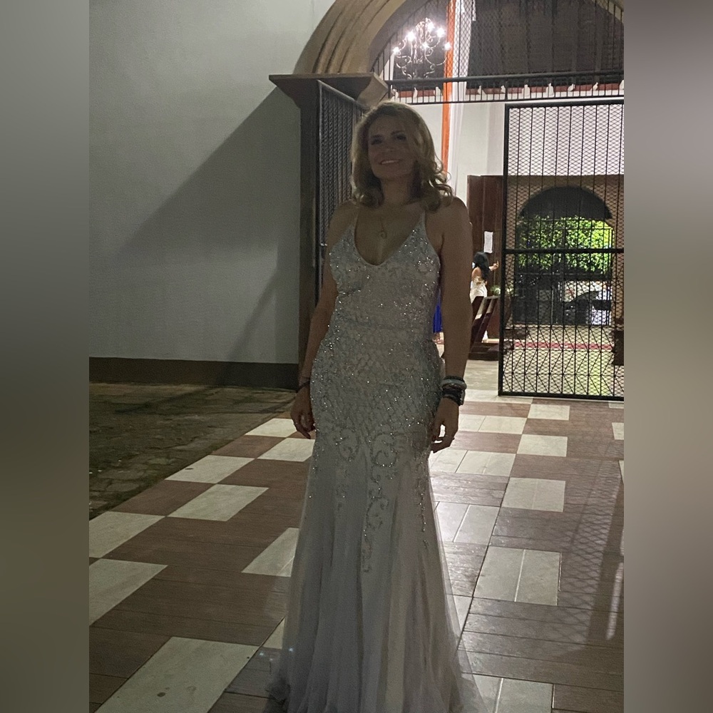 Xscape Elegant Silver Evening Gown
